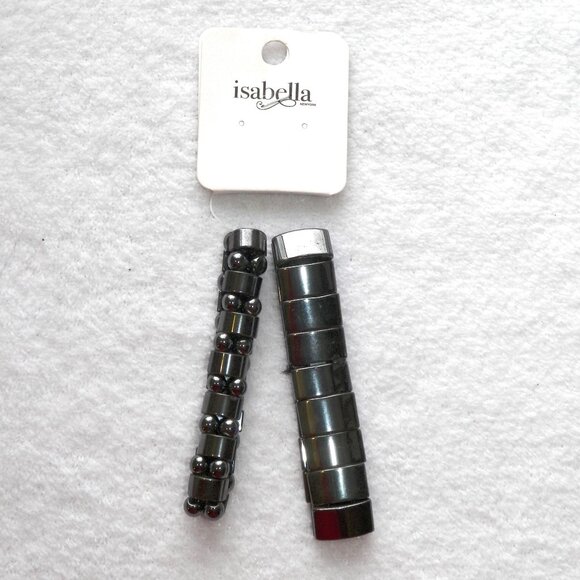 2PC Magnetic Hematite Beaded Stretch Bracelet Set - Picture 1 of 5